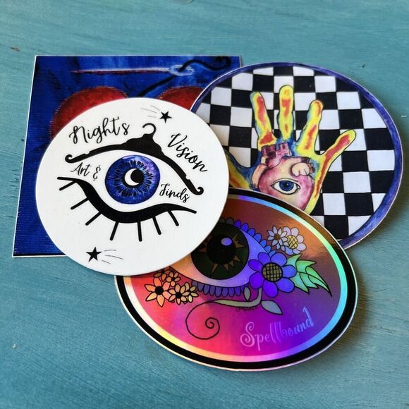 4 Vinyl Sticker Set Original Art By Tina Lynn Ellis Night’s Vision Heart & Eyes - Picture 7 of 7